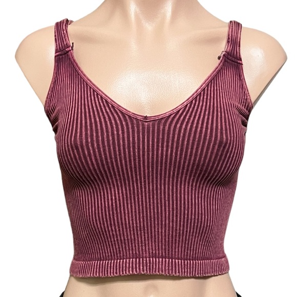 Free People Intimately Washed Seamless Crop Top Washed Burgundy NWOT - Picture 2 of 7